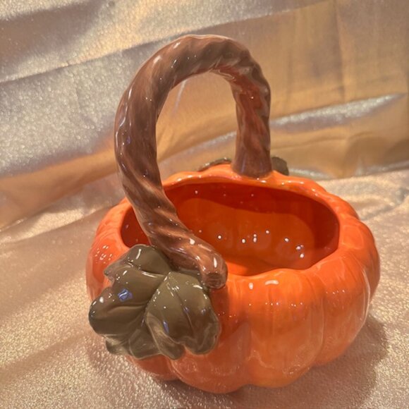 Vintage Harvest Ceramic Pumpkin Basket - New - Picture 1 of 6